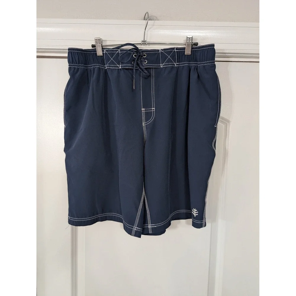 Coolibar Mens L‎ Navy Blue UPF 50+ Swim Trunks Board Shorts Mesh Lined